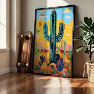 Alternative view of Kaktüs Çöl Peyzajı Soyut Renkler Dekoratif Tablo