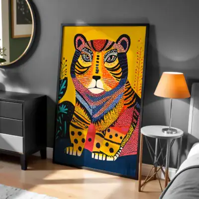 Kaplan Yüzü Canlı Renkler Dekoratif Tablo