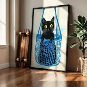 Alternative view of Kedi Sepetinde Komik Soyut İllüstrasyon Dekoratif Tablo