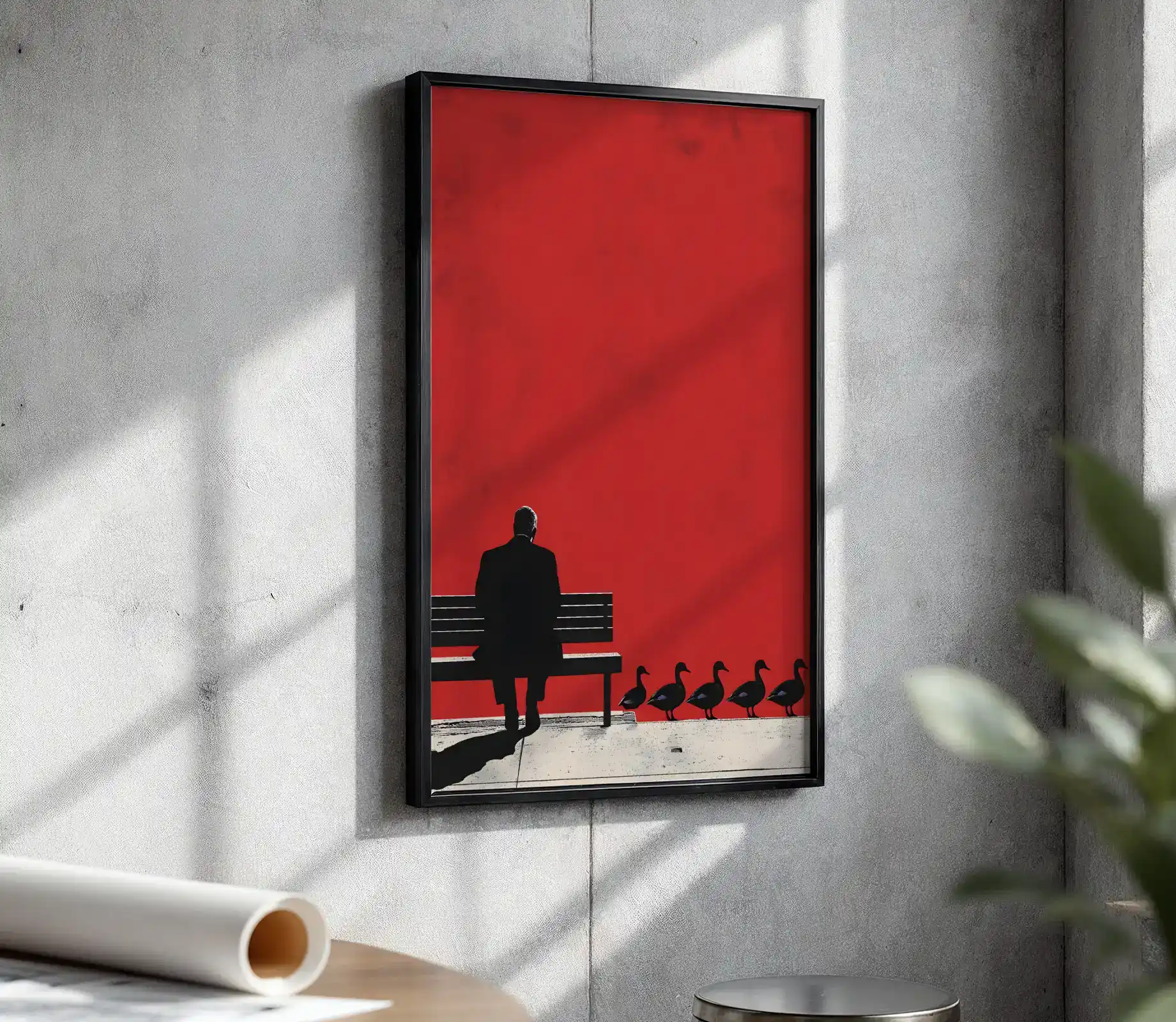 Kırmızı Arka Plan Yalnız Adam Dekoratif Tablo - Görsel 4