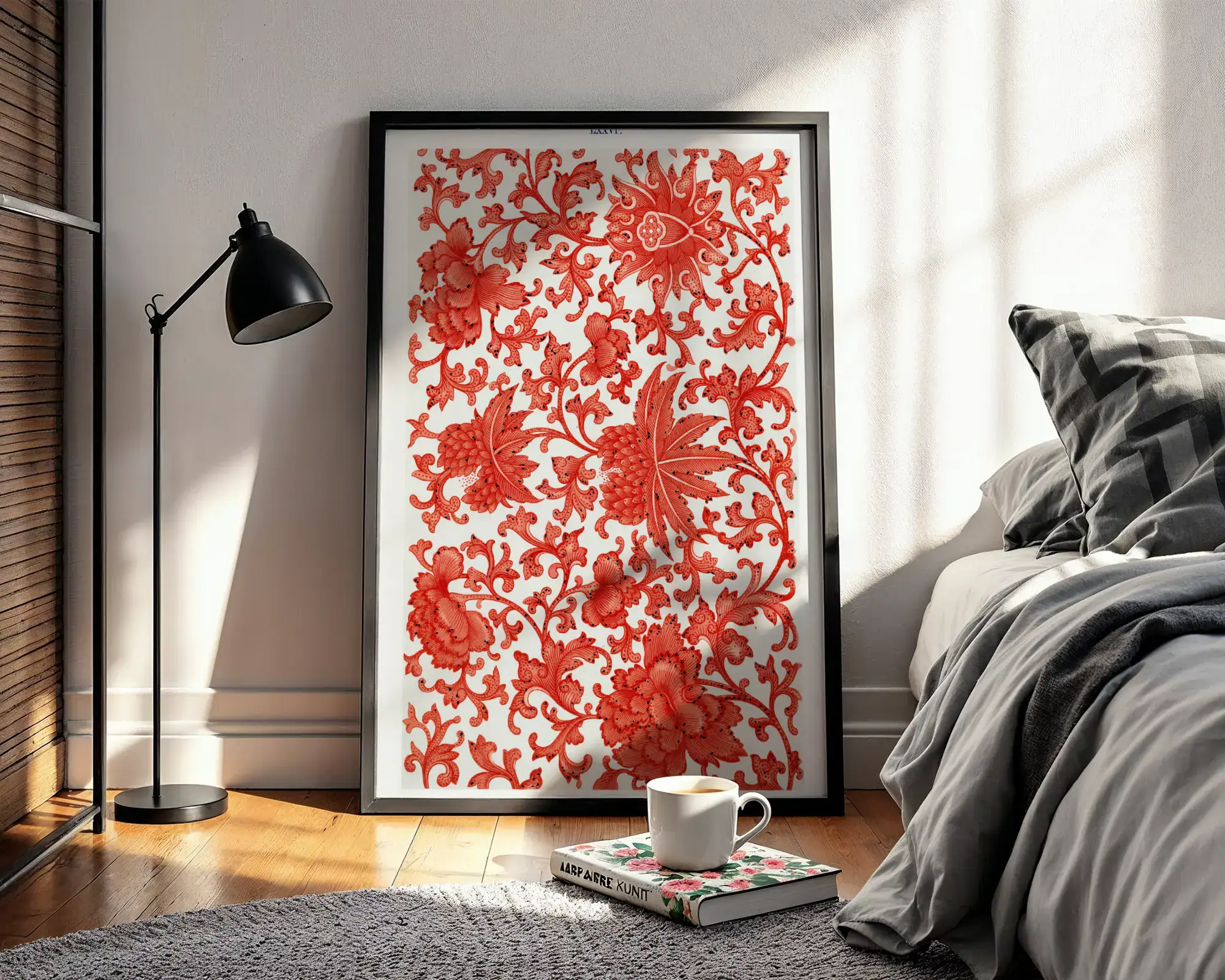 Kırmızı Beyaz Çiçekler Çizgisel Sanat Dekoratif Tablo - Görsel 3