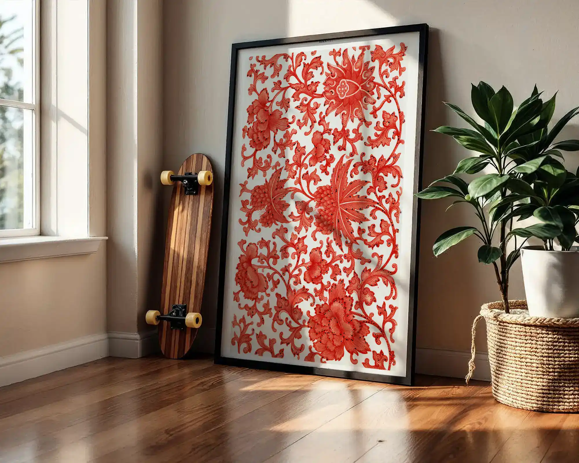 Kırmızı Beyaz Çiçekler Çizgisel Sanat Dekoratif Tablo - Görsel 2