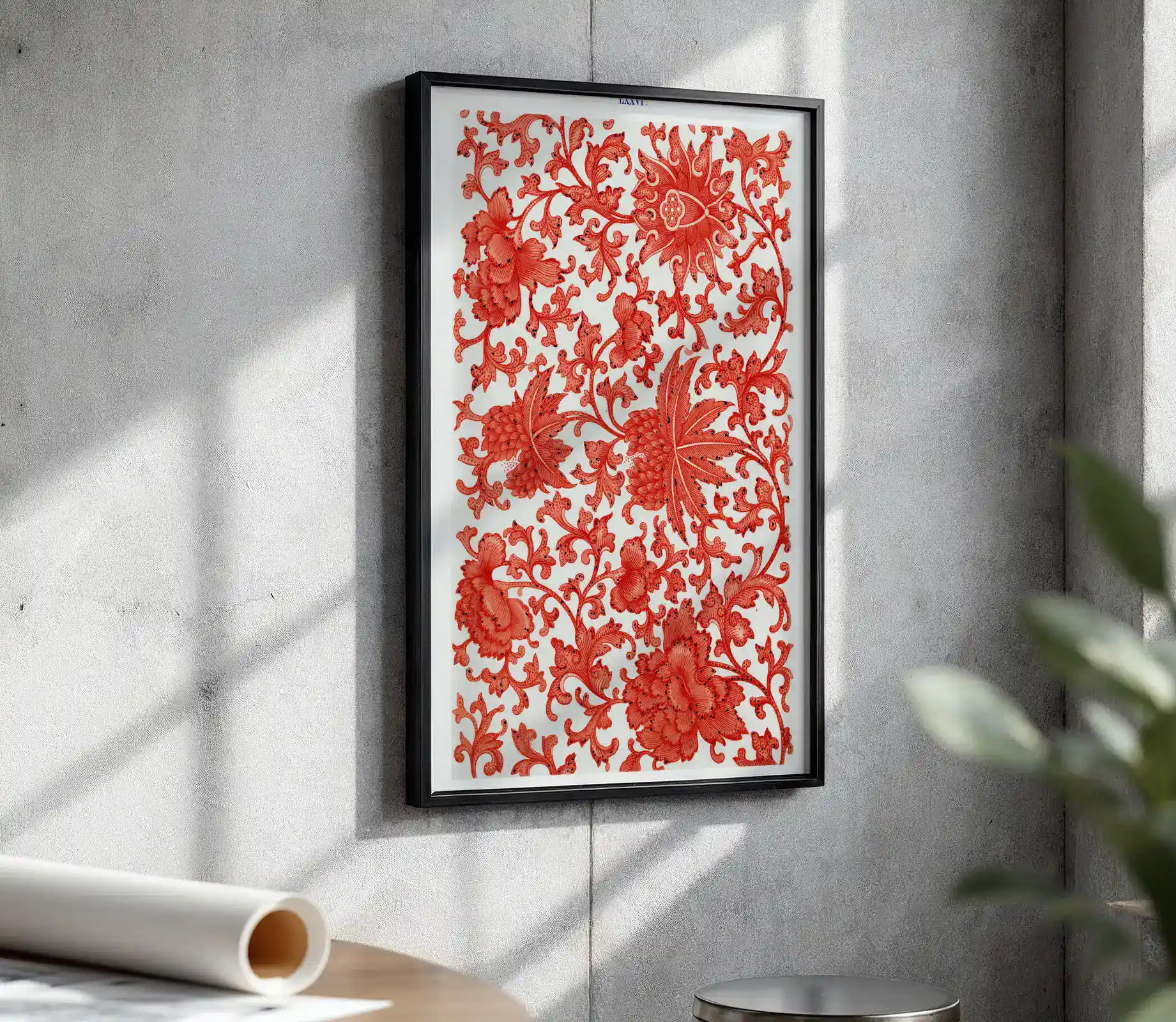 Kırmızı Beyaz Çiçekler Çizgisel Sanat Dekoratif Tablo - Görsel 4