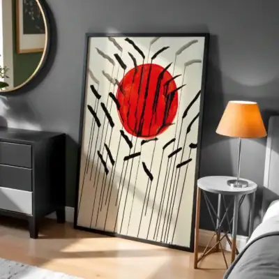 Kırmızı Güneş Soyut Sanat Dekoratif Tablo