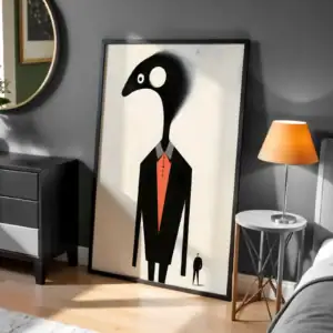 Kuş Başlıklı Soyut Adam Çizgiler Dekoratif Tablo