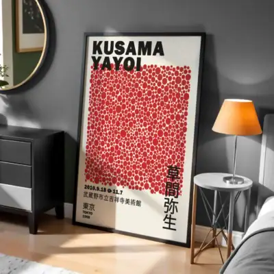 Kusama Yayoi Kırmızı Noktalarla Dolu Dinamik Tasarım Dekoratif Tablo