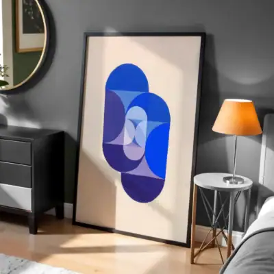 Mavi Geometrik Şekiller Tasarım Dekoratif Tablo