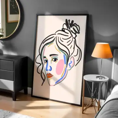 Minimalist Kadın Portresi Modern Çizgilerle Boho Dekoratif Tablo