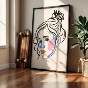 Alternative view of Minimalist Kadın Portresi Modern Çizgilerle Boho Dekoratif Tablo