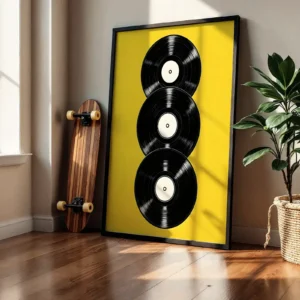 Alternative view of Müzik Çizgileri Plak İllüstrasyonu Dekoratif Tablo