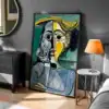 Picasso Tarzı Soyut Kadın Yüzü Çizimi Renkli Dekoratif Tablo