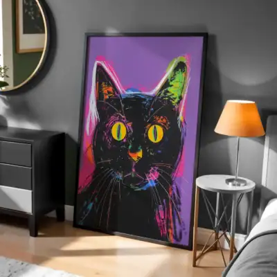 Renkli Kedi Silueti Dekoratif Tablo