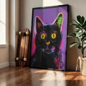 Alternative view of Renkli Kedi Silueti Dekoratif Tablo