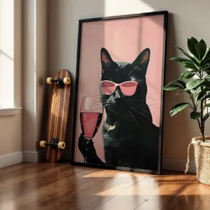 Alternative view of Şarap ve Kedi İllüstrasyon Dekoratif Tablo