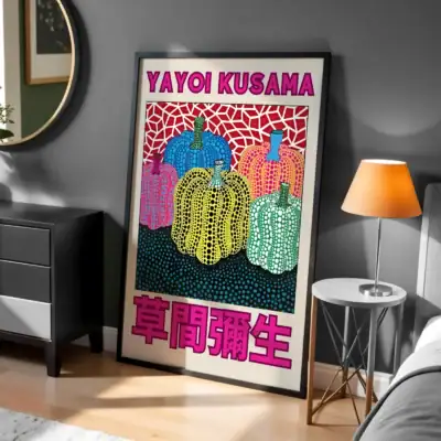 Sarı Zemin ve Geometrik Kusama Yayoi Figür Dekoratif Tablo
