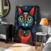 Soyut Renkli Kedi Yüzü Dekoratif Tablo