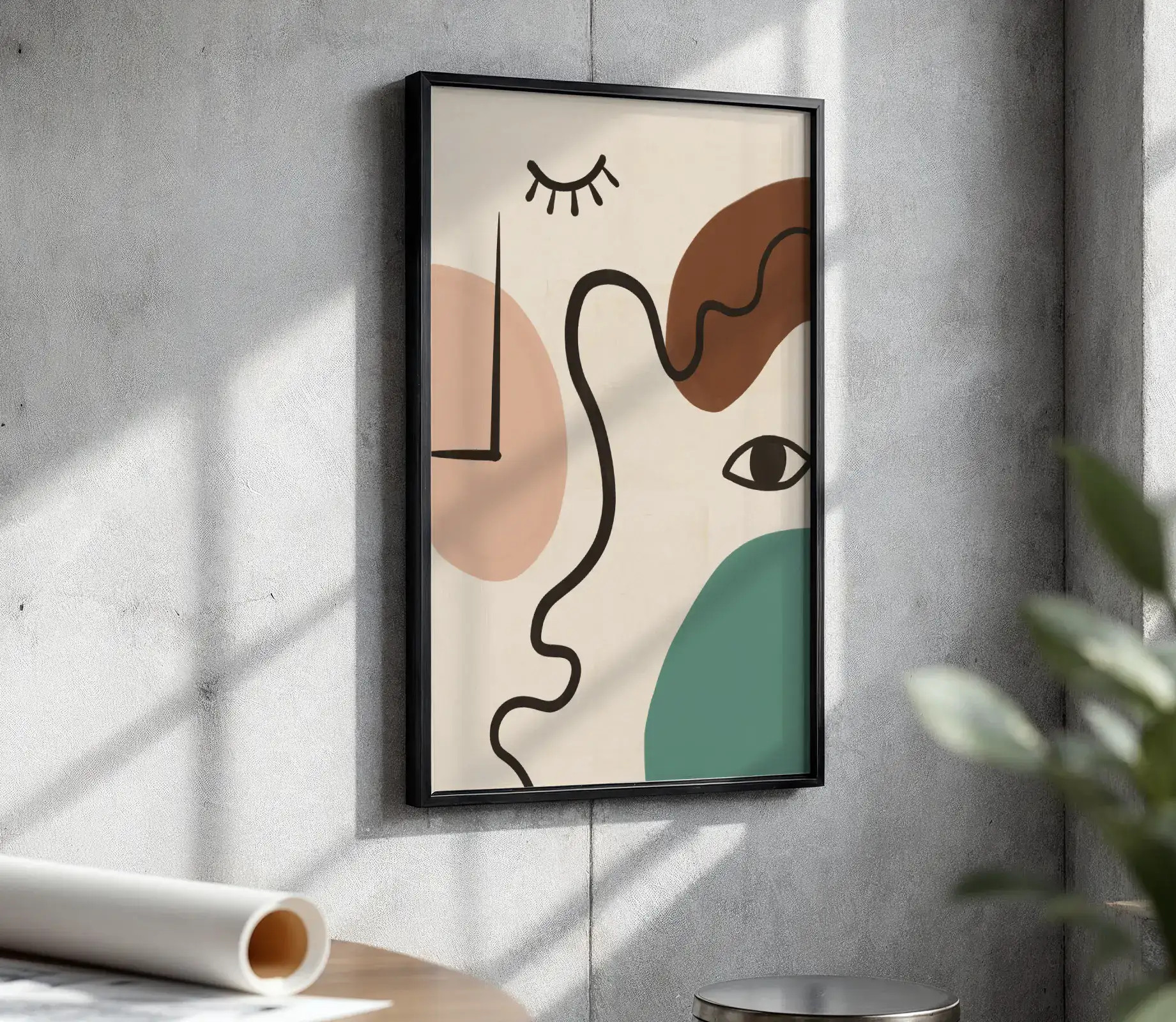 Soyut Yüz Çizgilerle İfade Boho Dekoratif Tablo - Görsel 4