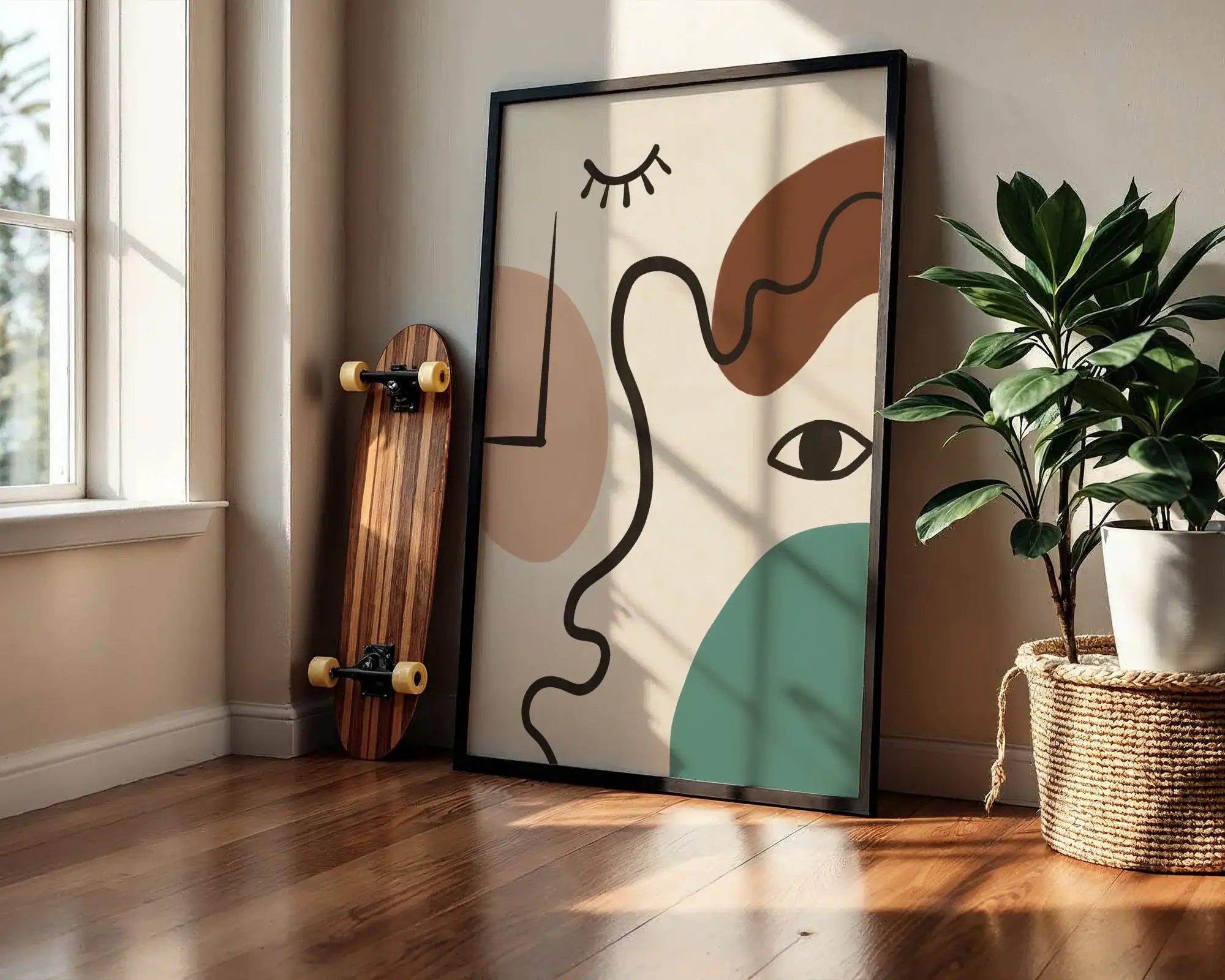 Soyut Yüz Çizgilerle İfade Boho Dekoratif Tablo - Görsel 2