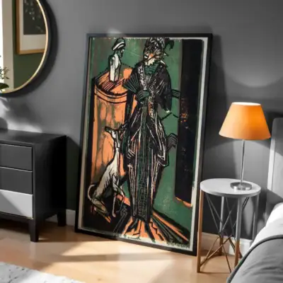 Stilize Kadın ve Köpek Zarif Bir İkiliyi Yansıtan Dekoratif Tablo