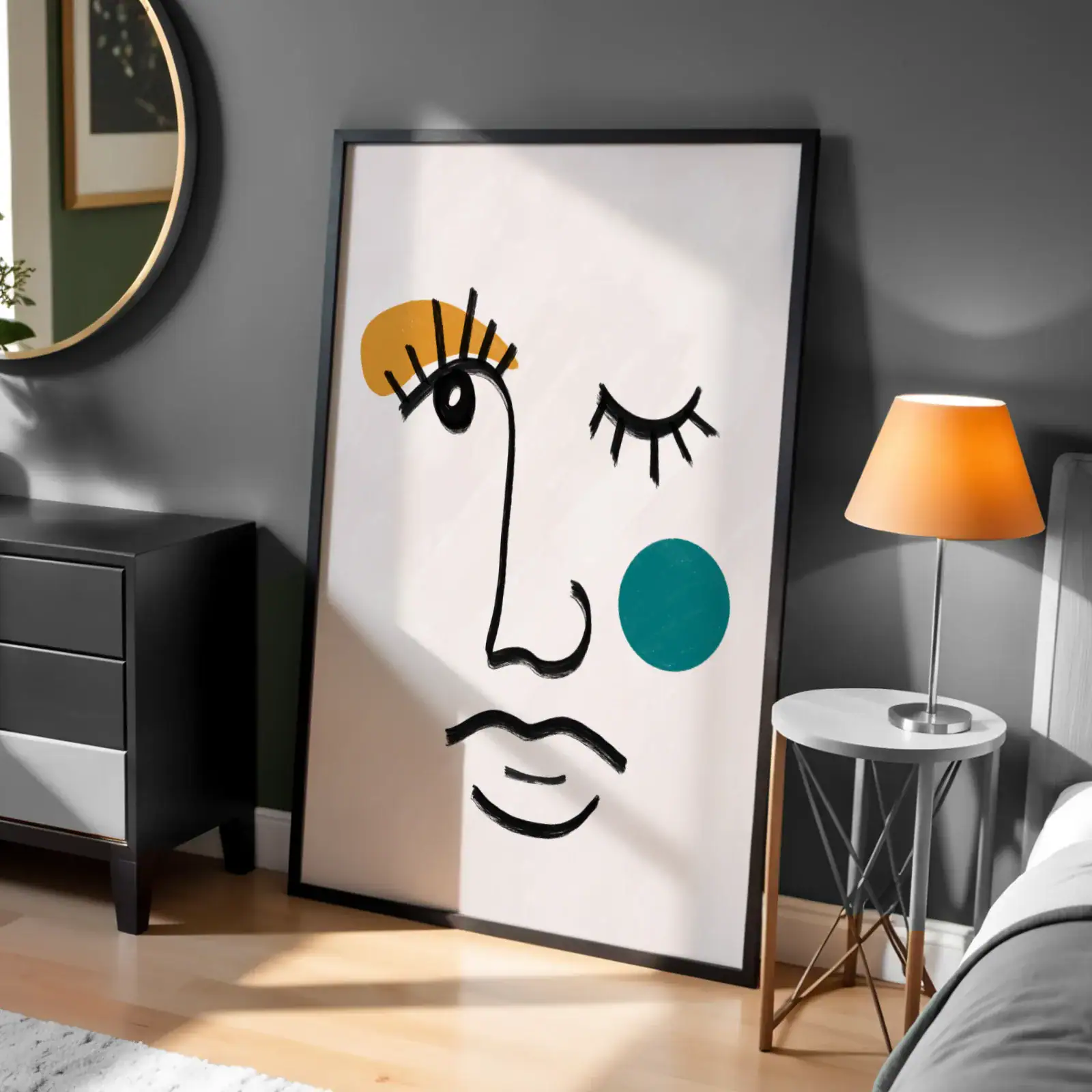 Yüz İllüstrasyonu İfade ve Duygunun Çizgilerle Buluşması Dekoratif Tablo