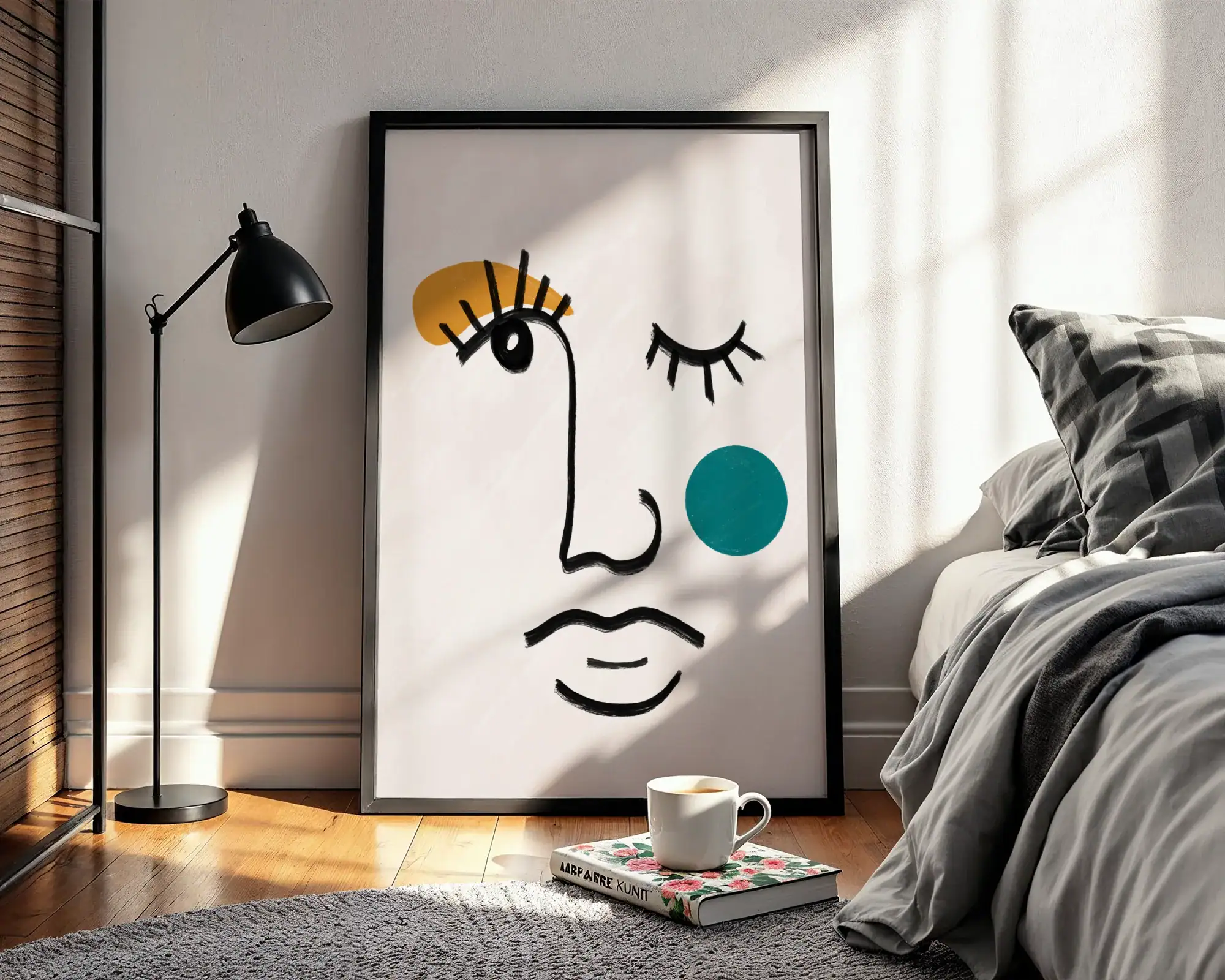 Yüz İllüstrasyonu İfade ve Duygunun Çizgilerle Buluşması Dekoratif Tablo - Görsel 3