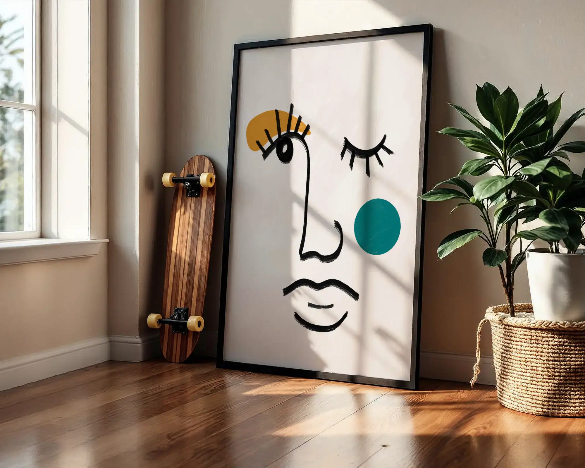 Yüz İllüstrasyonu İfade ve Duygunun Çizgilerle Buluşması Dekoratif Tablo - Görsel 2