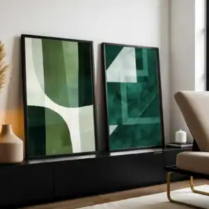 2'li Set | Yeşil Desen Dekoratif Tablolar