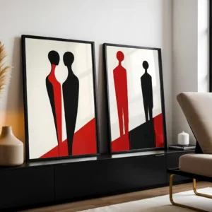 2'li Set | Kırmızı Siyah Figürler Dekoratif Tablolar