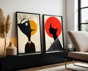 2'li Set | Sarı & Kırmızı Daire Detay Dekoratif Tablolar