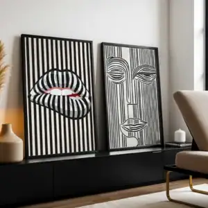 2'li Set | Çizgili Yüz Dekoratif Tablolar