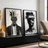 2'li Set | Siyah Beyaz Kalem Detay Yüz Dekoratif Tablolar