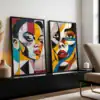 2'li Set | Renkli Kadın Yüzleri Dekoratif Tablolar