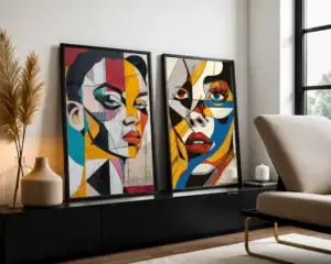 2'li Set | Renkli Kadın Yüzleri Dekoratif Tablolar