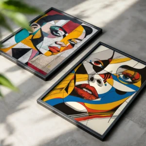 Alternative view of 2'li Set | Renkli Kadın Yüzleri Dekoratif Tablolar