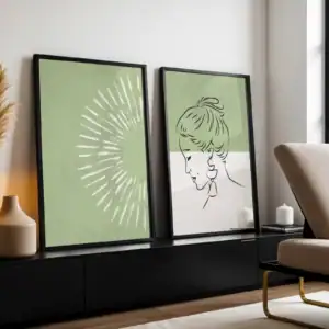 2'li Set | Yeşil & Beyaz Dekoratif Tablolar